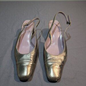 Amalfi by Rangoni Gold Leather Slingback Pumps Women Size 9